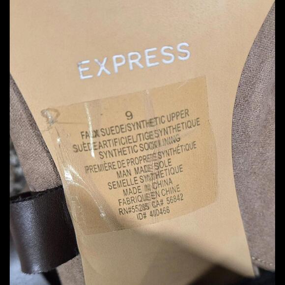 Express Pointed Toe Open Back Tan High Heel Shoe Size 9 - Picture 10 of 12